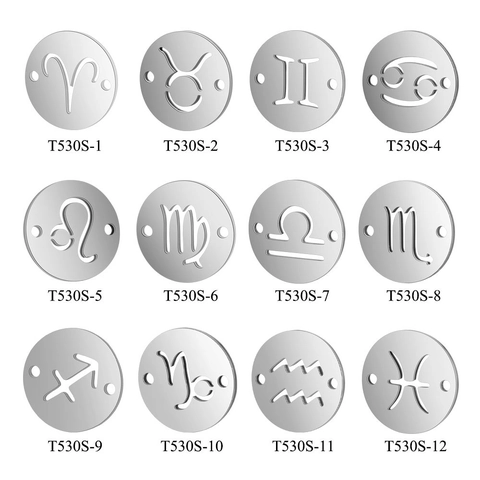 Stainless Steel Zodiac Sign Pendants Round Hollow Out Constellation Connectors For DIY Necklace Bracelet Jewelry Making