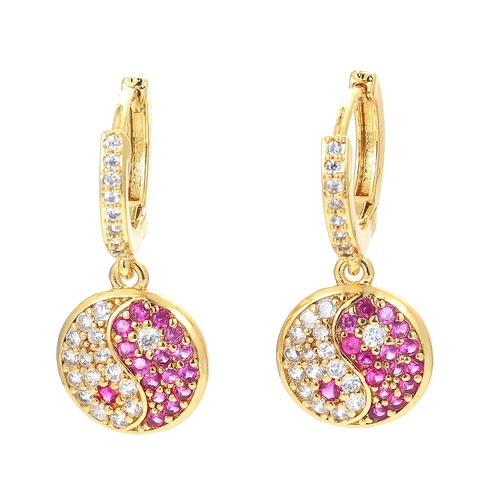 Yin Yang Tai Chi Hängeohrringe Kupfer Vergoldet Mit Zirkonia Strass Retro Geometrische Dangle Hoops Für Damen