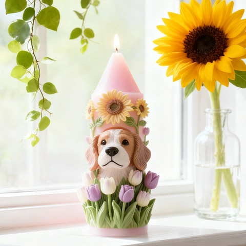 Lifelike Dog Silicone Mold Sunflower Tulip Flower DIY Handmade Aroma Candle Plaster Resin Casting Craft Tool Home Decor
