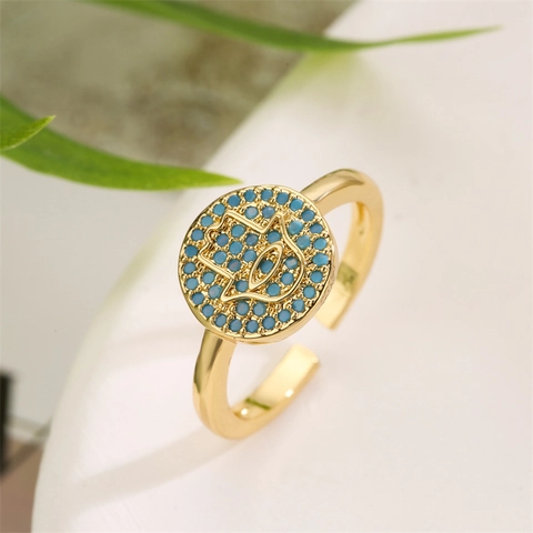 Hamsa Hand Boze Oog Ring Koper Verguld Micro Pave Zirkonia Verstelbaar Open Band Geluk Amulet Sieraden Voor Dames