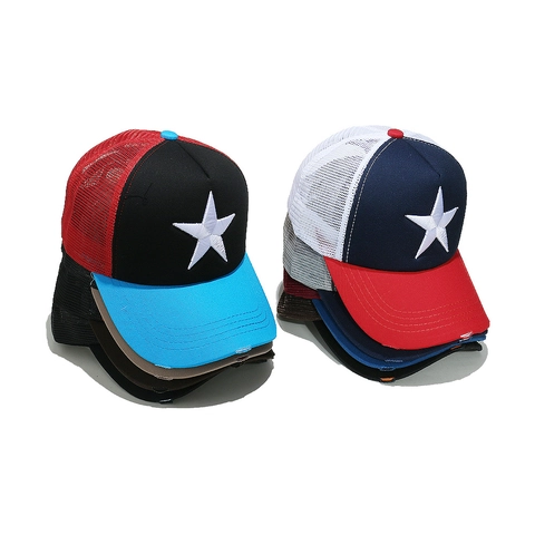 Cappello Trucker Ricamato Stella Visiera Usurata Rete Baseball Vintage Streetwear Protezione Solare Regolabile Per Uomo Donna