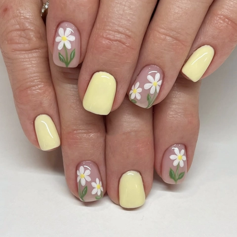 Unghie Finte Corte Quadrate Press On Motivo Margherita Fresca Giallo Crema Per Donna Stile INS Estate