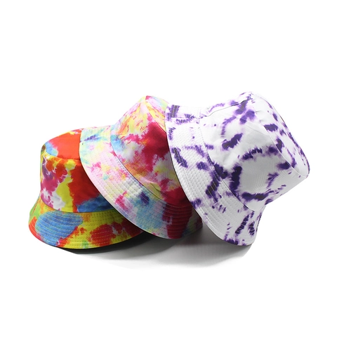 Tie Dye Bucket Hat Double Sided Wearable Cotton Polyester Sun Protection Streetwear Hip Hop Unisex Casual Sunshade