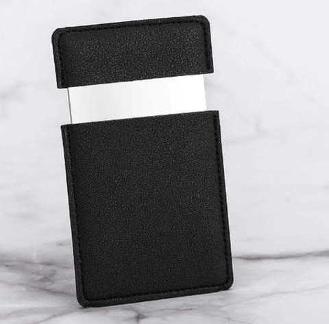 Portable Makeup Mirror Stainless Steel Unbreakable Card Size Ultra Thin With PU Leather Sleeve For Travel Purse