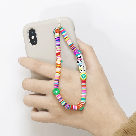 Cordino Per Cellulare In Argilla Polimerica Colorata Perline Di Frutta Perline Di Lettere Cinturino Per Telefono Boho Da Donna