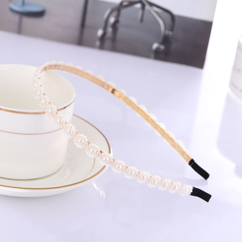 Diadema De Perlas Artificiales Aleación Aro Para El Cabello Perla Artificial Blanca Diseño Dorado Fino Para Mujeres Niñas Accesorio Estilo Elegante