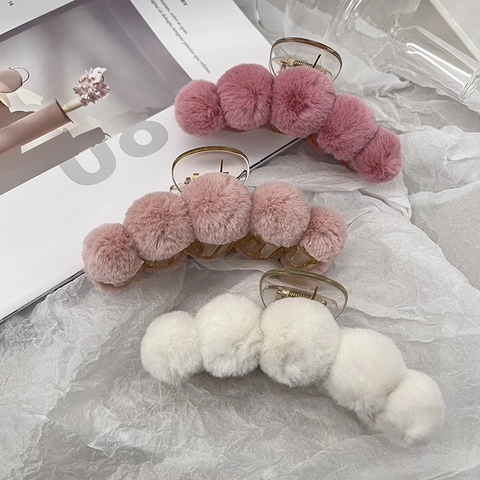 Plush Hair Claw Clip Faux Fur Solid Color French Style Shark Hairpin Elegant Back Head Updo Accessory For Women