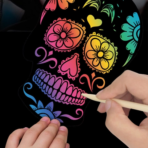 Παιδικό Halloween Ξυστό Τέχνη DIY Ημέρα των Νεκρών Κρανίο Κρεμαστά Στολίδια Neon Ουράνιο Τόξο Μαγικό Χαρτί Ξυστού
