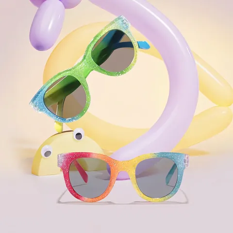 Kids Sunglasses Round Frame Rainbow Gradient Glitter Sequins UV400 Protection Outdoor Fashion Eyewear For Boys Girls
