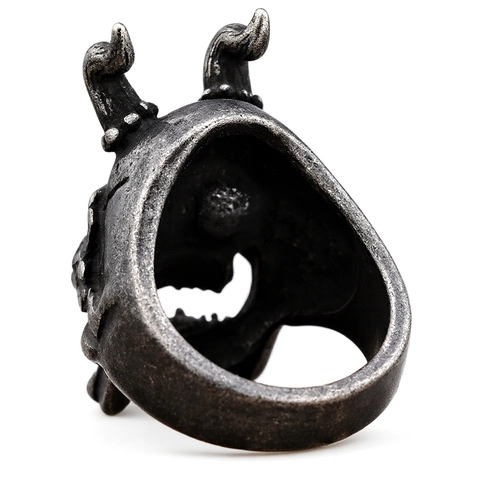 Anillo De Calavera Con Cuernos De Acero Inoxidable Demonio Esqueleto Gótico Punk Biker Estética Oscura Joyería Hombre