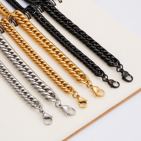 Collar De Cadena De Eslabones Cubanos De Tejido Doble De Acero De Titanio Para Hombre Estilo Hip Hop Pulido