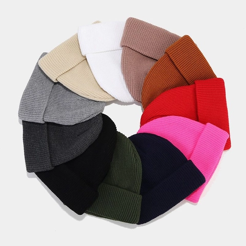 Cuffed Beanie Mütze Gerippter Strick Acryl Warm Dick Einfarbig Winter Strickmütze Für Herren Damen Casual Outdoor Mode