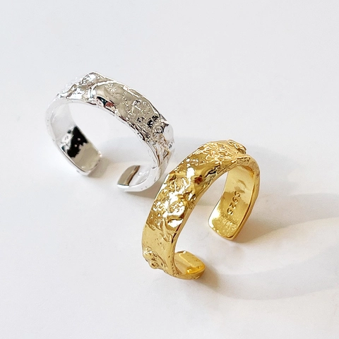 Anello Aperto Regolabile In Argento Sterling 925 Da Donna Texture Lava Irregolare Martellato Gioielli Minimalisti