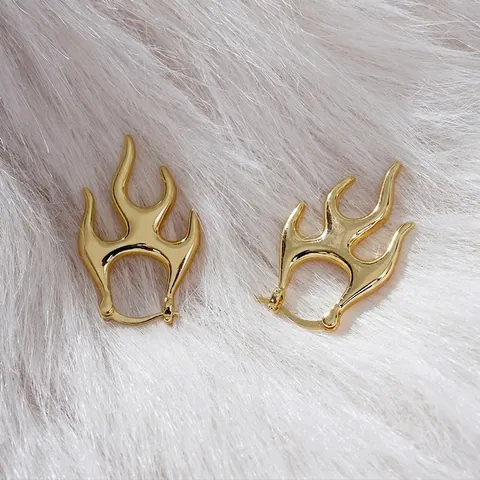 Flame Hoop Earrings Irregular Liquid Metal Punk Gothic Style Copper With 925 Sterling Silver Earring Post For Women
