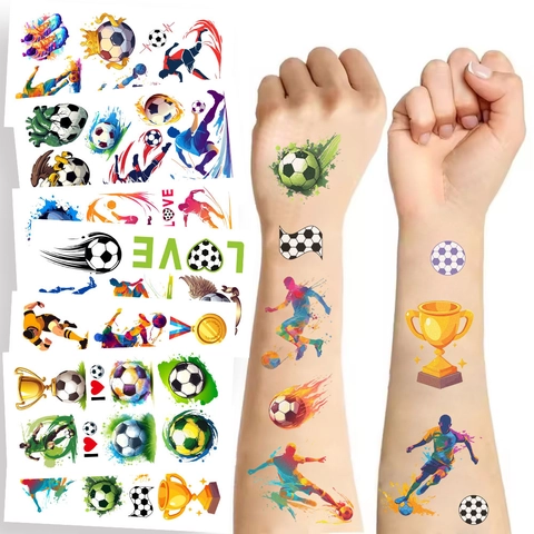 Adesivi Per Tatuaggi Temporanei Di Calcio Impermeabile Cartone Animato Tema Sportivo Per Bambini Festa Regali Trofeo
