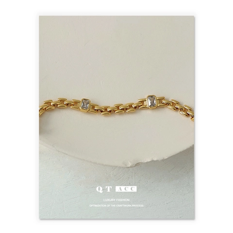 Pulsera de Latón de Lujo Bañada en Oro de 18K con Circonitas Diseño de Correa de Reloj para Mujer Pulsera de Cadena de Eslabones Geométricos Minimalista Joyería