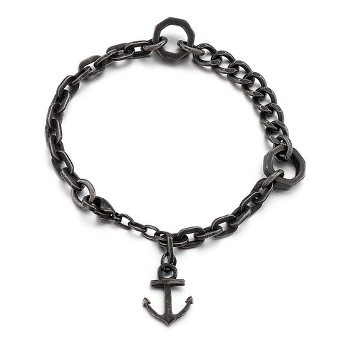 Pulsera De Acero Inoxidable Para Hombre Con Colgante De Ancla Y Tuercas Hexagonales Joyería Cadena Estilo Punk