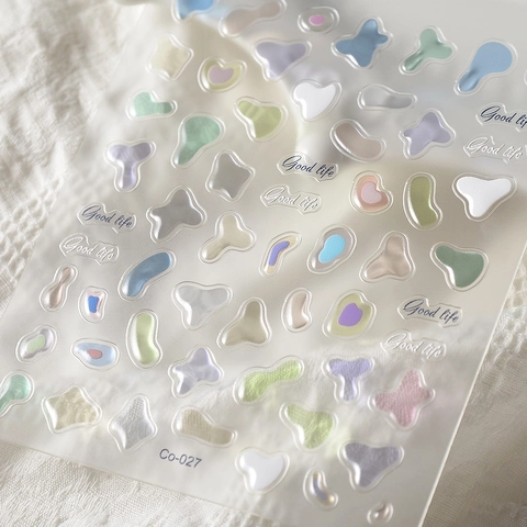 Macaron Color Nail Art Stickers Embossed Jelly Texture Irregular Shapes Waterproof Manicure Decoration For Women