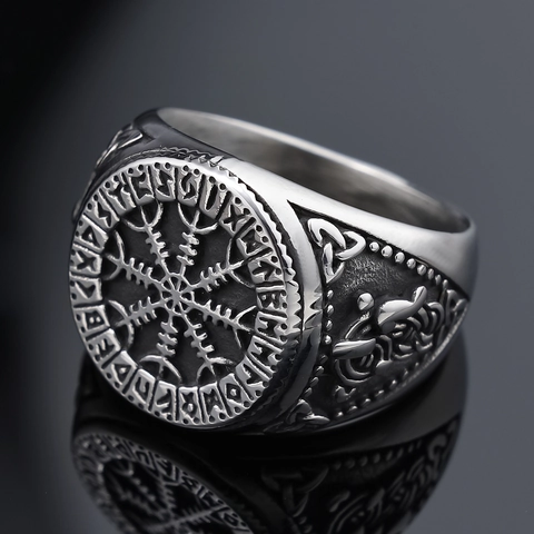 Viking Rune Kompas Ring Voor Mannen Roestvrij Staal Noords Vegvisir Vintage Gepolijst Gotisch Punk Sieraden Cadeau