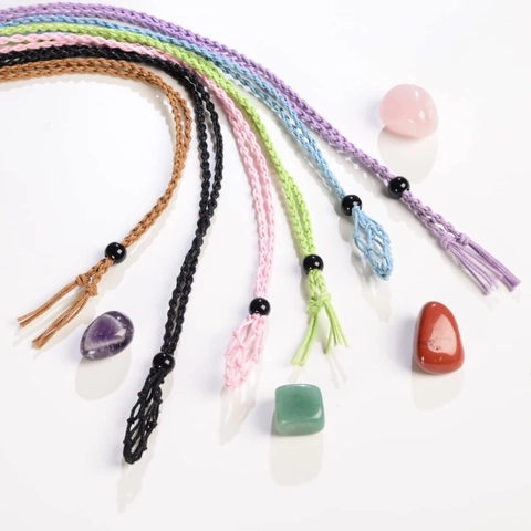 Handmade Woven Stone Holder Necklace Adjustable Mesh Pouch For Crystal Raw Stone Pendant Cage Bohemian Style