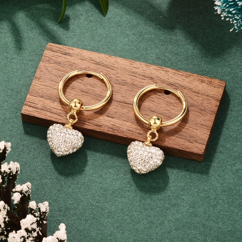 Orecchini Pendenti Vintage a Cuore e Foglia con Nappine per Donna Gioielli in Lega Oro Strass con Perno in Argento Sterling 925