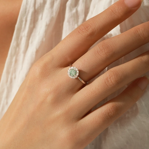 Anello Halo in Argento Sterling S925 Moissanite Verde Bluastro per Donna Taglio Brillante Rotondo Zirconia Intarsiata Elegante Anello di Gioielli di Moda Regalo Con Certificato GRA