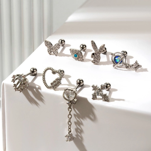 Roestvrijstalen Oorkraakbeen Studs Zirkoon Vlinder Hart Oog Kraakbeen Piercing Sieraden Schroefsluiting Voor Dames