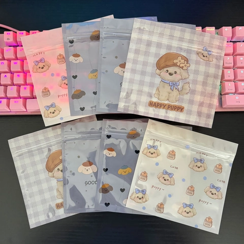 Cute Cartoon Puppy Plastic Self-Sealing Bags For Jewelry Snack Candy Storage Portable Transparent Ziplock Packaging