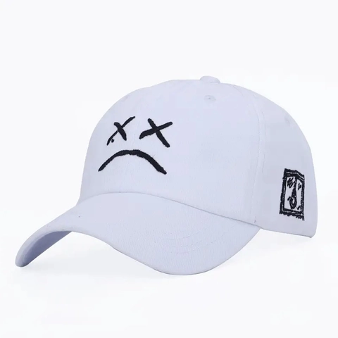 Cotton Baseball Kappe Bestickt Trauriges Gesicht XX Augen Gebogener Rand Verstellbarer Hut Sonnenschutz Streetwear Unisex