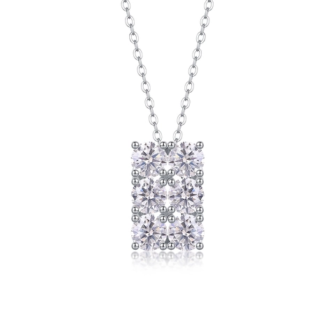 925 Sterling Silver Moissanite Pendant Necklace For Women Geometric Rectangular Inlaid Jewelry With GRA Certificate