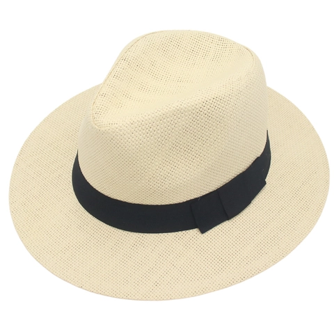 Κλασικό Ψάθινο Καπέλο Παναμά Fedora Για Άνδρες Γυναίκες Καλοκαίρι Παραλία Καπέλο Ήλιου Με Μαύρη Κορδέλα Αναπνεύσιμο