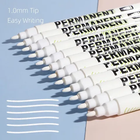 Pennarello Permanente Bianco Impermeabile Asciugatura Rapida Punta Fine Plastica Pittura Disegno Fai Da Te Varie Superfici