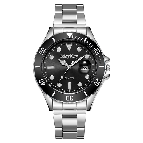 Men Quartz Watch Luminous Hands Date Display Alloy Case Stainless Steel Band Business Casual Diving Style