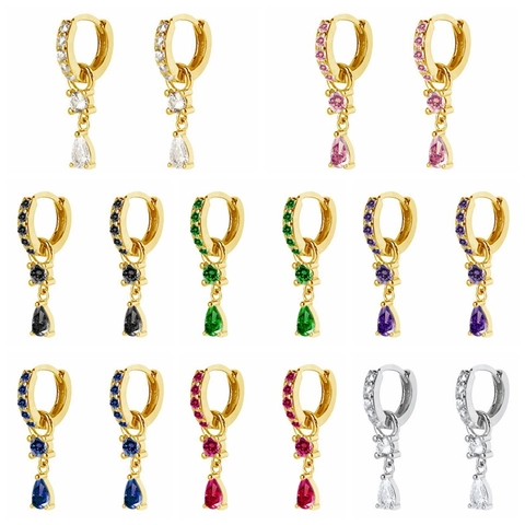 Pendientes Huggie de Gota de Agua de Circonia para Mujer Lujo Poste de Plata de Ley 925 Joyería de Cobre Chapado en Oro Regalo