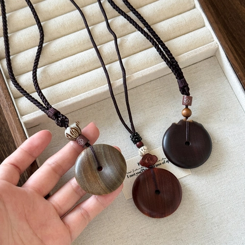 Collana Con Pendente In Legno Retro Tondo Cavo Legno Portafortuna Etnico Corda Intrecciata Catena Lunga Maglione Donna