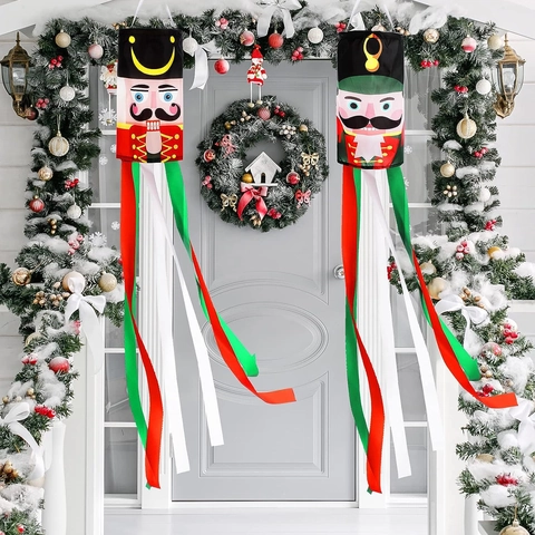 Bandiera A Manica A Vento Soldato Schiaccianoci Decorazione Giardino Natale Esterno Sospeso Colorato Poliestere Resistente Intemperie