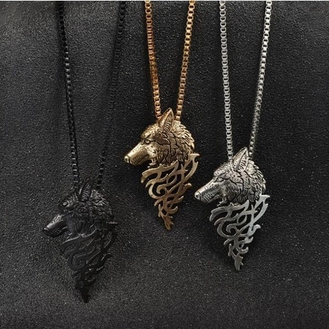 Vintage Wolf Head Pendant Necklace Alloy Tribal Totem Hollow Out Box Chain Personality Accessory For Men Women