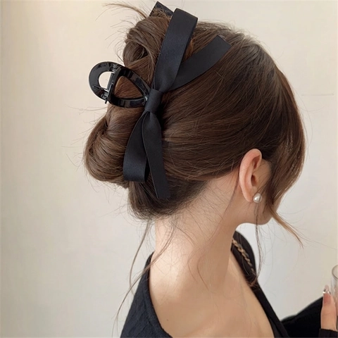 Large Bow Hair Claw Clip Satin Velvet Fabric Big Shark Clip French Vintage Elegant Hair Accessories For Women Girls