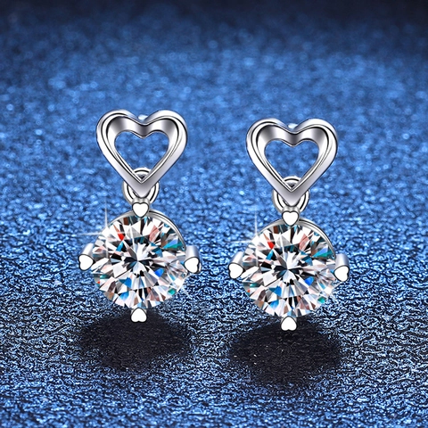 Pendientes de Botón de Corazón de Plata de Ley S925 para Mujer Moissanita de 1 Quilate Color D Joyería Romántica con Certificado GRA