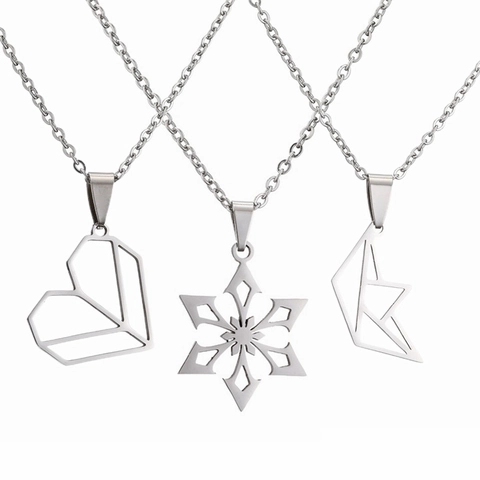 Collier Pendentif Minimaliste En Acier Inoxydable Cœur Flocon De Neige Bateau Origami Bijoux Mode Femme Chaîne En O