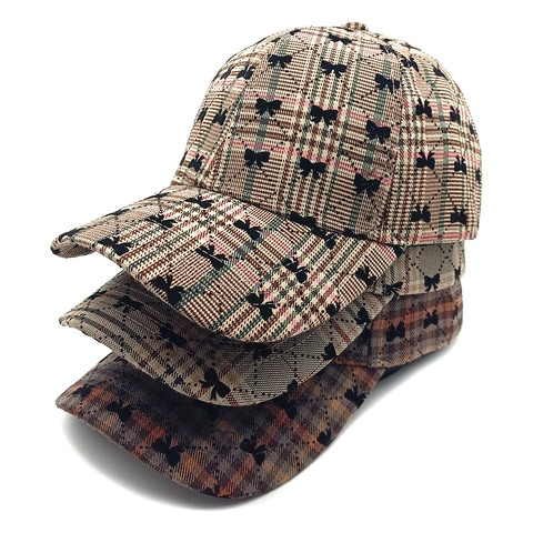 Plaid Baseball Cap Polyester Sun Protection Sweet Bow Pattern Korean Style Women Outdoor Leisure Adjustable