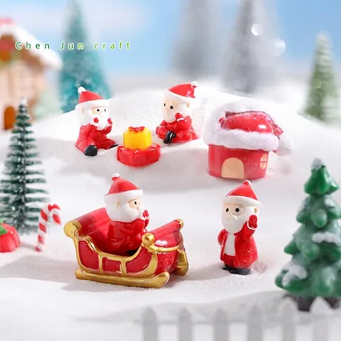 Weihnachtsfiguren Weihnachtsmann Harz Miniatur Haus Schlitten Geschenkbox Glocken Festliche Mikro Landschaft Deko