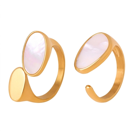 Roestvrijstalen Open Ring Voor Dames Minimalistisch Geometrisch Verguld Kunstparelmoer Inleg Verstelbare Mode-Sieraden