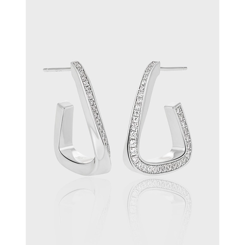 Orecchini a Bottone Triangolo Geometrico in Argento Sterling S925 Zirconia Gioielli Galvanizzati di Lusso per Donna