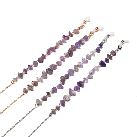 Handmade Amethyst Natural Stone Glasses Chain Metal Alloy Multi-functional Anti-slip Eyewear Holder Neck Strap For Women