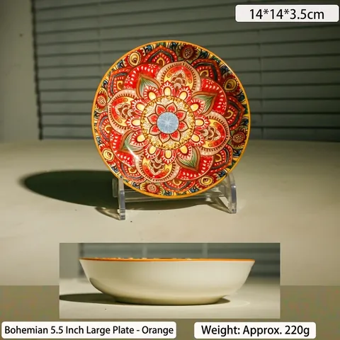 Piatto per Condimenti in Ceramica Boho Piccolo Piatto Motivo Mandala Piatto per Salse per Cucina Casa Stoviglie Decorative