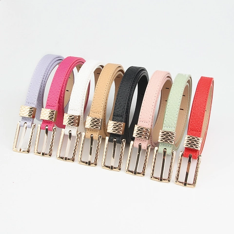 Cintura Vita Sottile Geometrica Donna Pelle PU Fine Retrò Colori Dopamina Fibbia Lega Oro Decorativa