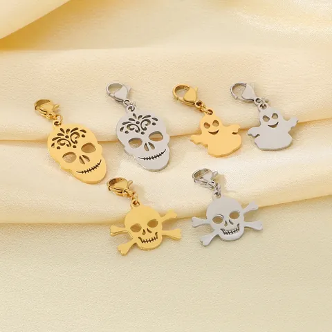 Pendente Portachiavi Halloween Acciaio Inossidabile Teschio Cavo Fantasma Ciondoli Con Chiusura A Aragosta Gioielli DIY Gotico