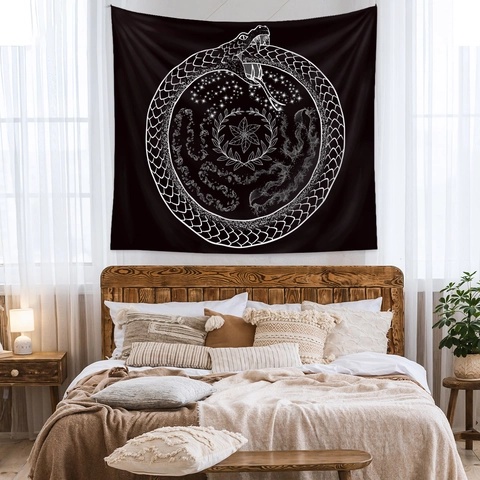 Ouroboros Schlange Wandteppich Mystischer Sternenhimmel Wandbehang Polyester Stoff Böhmisches Dekor Für Schlafzimmer Wohnzimmer