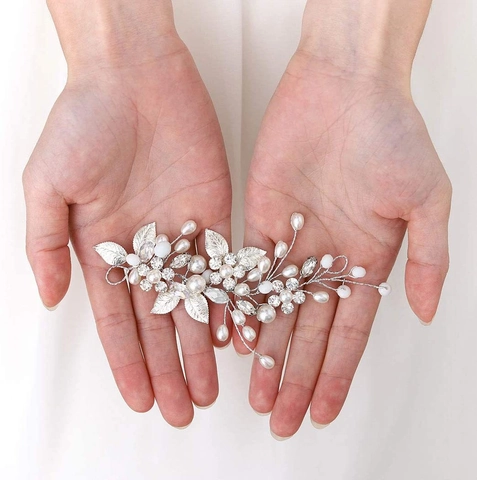 Handmade Bridal Hair Vine Headband With Artificial Pearls Rhinestones Crystals And Alloy Leaves For Wedding Party Women